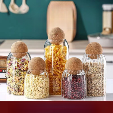 Transparent Glass Moisture-proof Tea Round Wooden Ball With Lid Stopper, Coffee Bean Sealed Jar, Creative Storage Bottle_voghion.com
