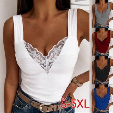 Women's clothing large size fashion casual suspenders sexy lace tops T shirts for women_voghion.com