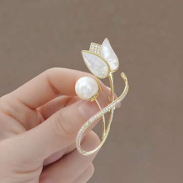 Brooch High-grade Imitation Fritillary Brooch Pearl Tulip Exquisite Flower Luxury Temperament Fashion Trend Suit Coat Lady Accessories Brooch_voghion.com