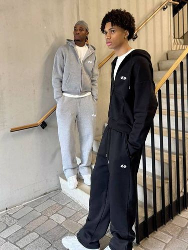 Men's Fashion Hoodie & Jogger Set With Digital Print - High Street Style, Zip-Up Hoodie & Long Pants For Spring & Fall_voghion.com