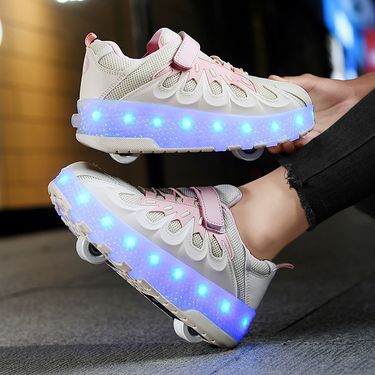Rechargeable luminous shoes LED lights for children adult roller skate LACES wheels_voghion.com