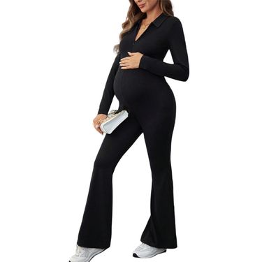 Women's Clothing Pregnant Women Slim Fashion Temperament Belly Lifting Hip Zipper V Neck Jumpsuit_voghion.com