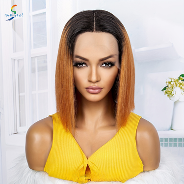 Black Ombre Orange Straight Human Hair Wigs 13*4 T Part Lace Front Wigs For Women Glueless Straight Human Hair Lace Front Wigs For Women_voghion.com