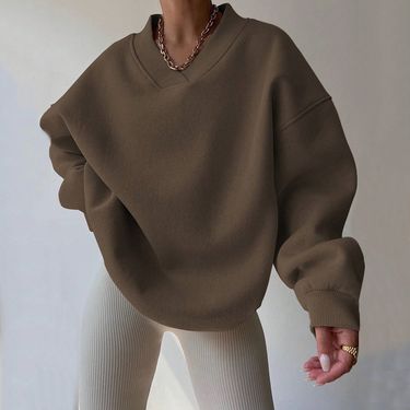 Women's Clothing Casual Solid Color Long Sleeve Oversized Pullover Sweatshirt Long Sleeve Crewneck Cotton Blend Loose Fit Streetwear T-Shirt Top_ecoleips.com
