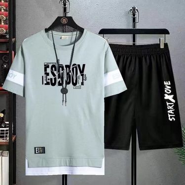 Summer Student Youth Sports Shorts Two Piece Casual Set Men's Thin Trendy Short Sleeve T-shirt_voghion.com
