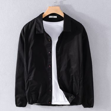 Men's Solid Color Long Sleeved Shirt For Spring And Autumn Fashion, Loose And Casual, Versatile With Slanted Pockets, Shirt Jacket_voghion.com
