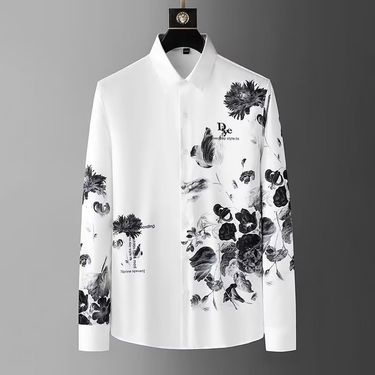 Men's Clothing Long sleeved printed ink painting shirt men's slim casual spring new trendy brand fashion business casual shirt men_voghion.com
