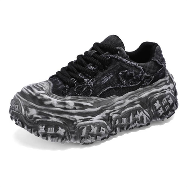 2025 Fashion Sneakers Men's Low Top Lace-Up Denim Splicing Thick Sole Non-Slip Wear-Resistant Running Shoes 39-44_voghion.com