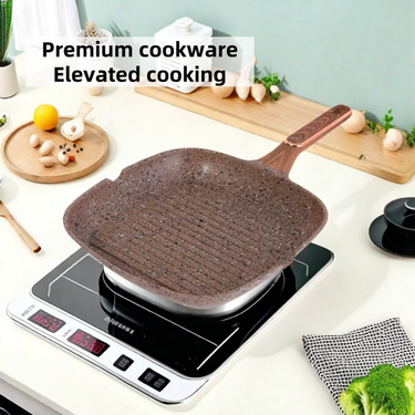 28cm Granite Nonstick Frying Pan - Cast Aluminum Skillet, Steak Griddle & Multipurpose Pan | Induction Compatible, All Cooktops_voghion.com