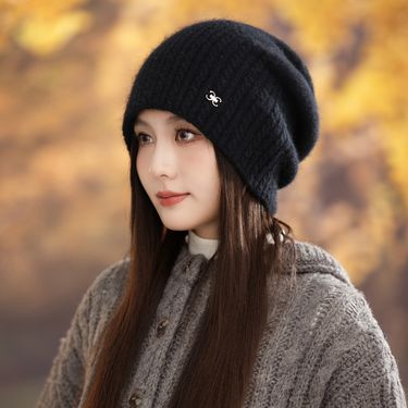 Korean Style Versatile Double C Warm Rabbit Fur Slouchy Autumn Winter Outdoor Casual Windproof Knitted Large Head_voghion.com