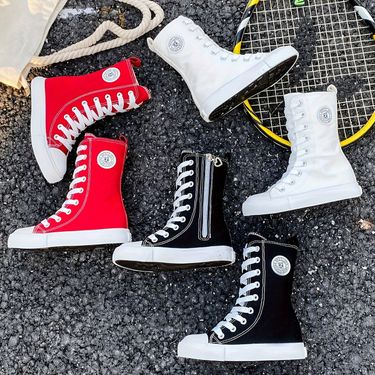 Unisex Kid's Trendy Solid High Top Skate Shoes With Side Zipper, Comfy Non Slip Casual Sneakers For Boy's & Girl's_voghion.com