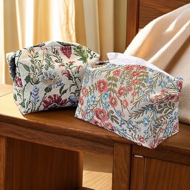Vintage Jacquard Tissue Box Cover – Elegant Floral Polyester Fabric For Living Room, Bedroom, And Dining Table (Decorative & Washable, 18x9cm)_voghion.com