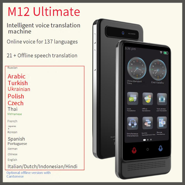 M12 Multilingual Offline Translator – Turkish, Polish, Vietnamese & Ukrainian Voice Translator With Photo Scan (Black/Silver)_voghion.com