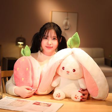 Strawberry Transforms into Little Plush Toy Rabbit Doll Carrot Birthday Gift Super Cute_voghion.com