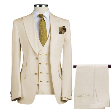 Men's suit three-piece beige suit Groom suit Best man suit Wedding banquet casual suit suit_voghion.com