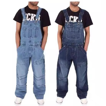 Men's Clothing Men's Denim Overalls Programmer Science And Engineering Men's Cross Border Overalls Multi Pocket Loose Jeans_voghion.com