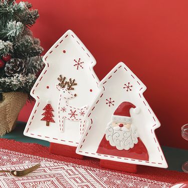 Nordic Santa Claus Christmas tree plate creative tree shaped plate dinner plate dessert snack plate tray tableware plate_voghion.com