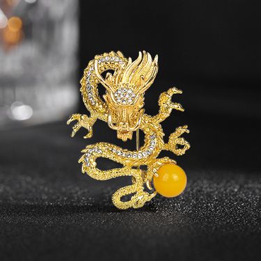 high end Chinese style, exquisite new style, proud dragon playing with pearls, dragon shaped zodiac dragon year brooch for men, niche design_voghion.com