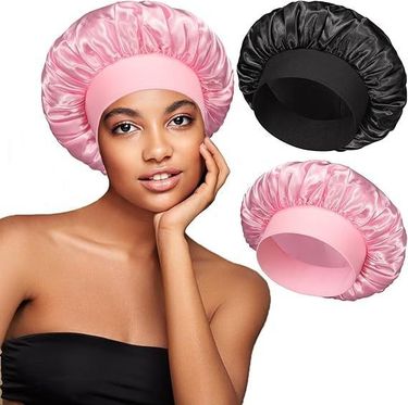 Women's Wide-Brim High Elasticity Hat Sleep Hairdressing Shower High-End Material Satin Hair Protection Cap_voghion.com