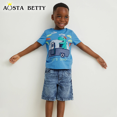 2025 Summer New Boys' T-Shirt European And American Style Children's Cartoon Crew Neck Pullover Sweatshirt Toddler_voghion.com