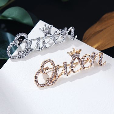 queen letter simple internet celebrity brooch female cute Japanese ins pin collar buckle anti exposure accessories_voghion.com