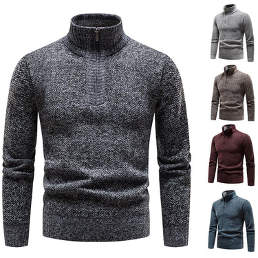 2023 Autumn And Winter Men's Knitted With Thickened Upright Collar Half Zip Pullover Sweater Coat For Men_voghion.com