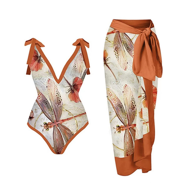 One-piece Swimsuit Chiffon Long Skirt Printed Sexy Belly-covering Slimming Hot Spring Vacation Two-piece Swimsuit For Women_voghion.com