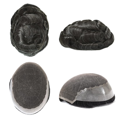 Q6 Toupee For Men 100% Human Hair Pieces I French Lace Front Poly Skin Bleached Hair Replacement System Men Wigs Off Black With 10% Grey Color #1B10_voghion.com