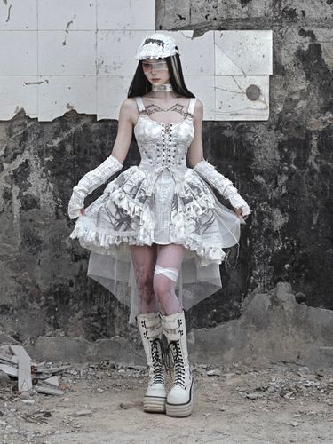 Asylum Making Old Suede Punk Tail Printed Strap Skirt Halloween_voghion.com