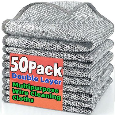 1/50pcs Magic Dishcloth Silver Wire Cleaning Kitchen Cloth Thickened Microfiber Wash Towel Built-in Sponge Steel Wire Ball Rag_voghion.com