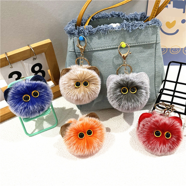 Bag Charm Blush Cat Ball Keychain Girly Handmade Plush Doll Bag Cute Cartoon Pendant Accessories Small Gift_voghion.com