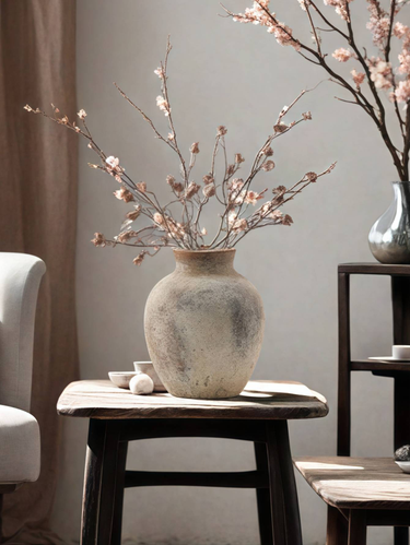 1PC Ceramic Antique Tile Pizza Style Vase Suitable For Japanese Art Decoration Farmhouse Interior Flower Arrangement Beautiful Ornament_voghion.com