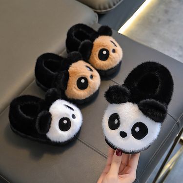 Kids Winter Slippers With Plush Lining - Cozy Panda Design Unisex Cotton House Shoes For Toddlers & Children (Slip-On & Closed-Back Styles)_voghion.com