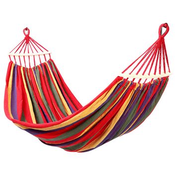 Single double hammock outdoor anti-rollover canvas hammock swing mesh wooden stick double thickening 200X150CM_voghion.com