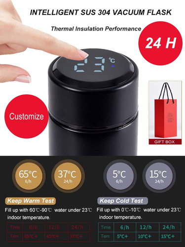 Personalized SUS304 Customized Intelligent Thermal Insulation Vacuum Flask Bottle Thermos Cup Temperature Display Custom-Made With Cup Brush_voghion.com