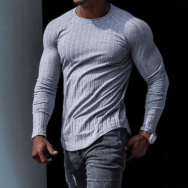 Men's Clothing Men's Performance Fitted Long Sleeve T-Shirt - Gym & Casual Wear (Grey/Black/Navy/White, S-5XL)_voghion.com