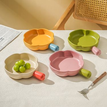 Ceramic Handle Pan New Internet Celebrity Fruit Baking Bowl Ritual Sense Breakfast Plate Microwave Oven Use_voghion.com