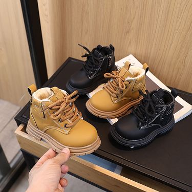 2025 Winter New Children's British Style Warm Martin Boots Girls Thick Leather Boots Boys Non Slip Plush Cotton Boots_voghion.com