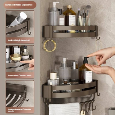 Heavy-Duty Space Aluminum Corner Shelf – Wall-Mounted Bathroom Organizer, Rustproof & Waterproof, No Drilling Required, Modern Luxury Storage_voghion.com