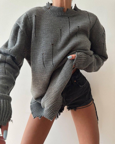 Women's early autumn new loose pullover women's hand-ground wool round neck sweater_voghion.com