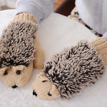 Women's All Finger Cartoon Hedgehog Cute Girls' Winter Knitted Gloves_voghion.com