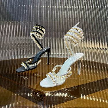 Fashion Mature Banquet Spiral Coil Pendant Gold Buckle Pearl Crystal Diamond Elegant Women's High Heels_voghion.com