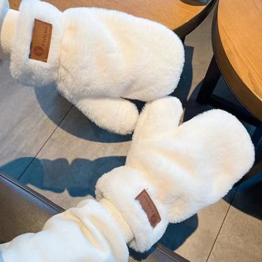 Men's Gloves Plush rabbit fur gloves, finger jointed plush warm gloves for autumn and winter, fashionable and cute for girls and students in winter_voghion.com