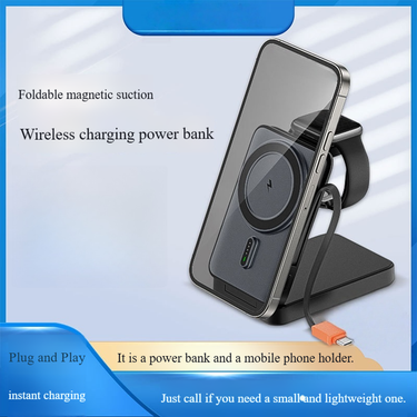 Foldable Magnetic Power Bank - 10000mAh Fast Charging With Built-in Cable & Wireless Charger_voghion.com