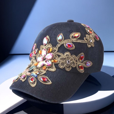 New Rhinestone Hat Flower Baseball Cap Duckbill Cap Women Embroidery Fashion Korean Sun Hat Casual All-match Summer_voghion.com