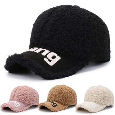 Hat women's autumn and winter simple fashion baseball cap male all-match wool lamb outdoor casual winter cap_voghion.com