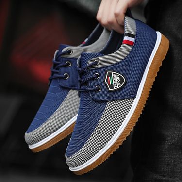 Breathable Canvas Casual Sneakers For Men - Lightweight Slip-On Shoes With Comfortable Rubber Sole (Sizes 39-48, Blue/Yellow/Black)_voghion.com