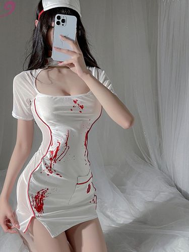 Pinxian Halloween Cosplay Nurse Print Set Uniform Sexy Lingerie 2434_voghion.com