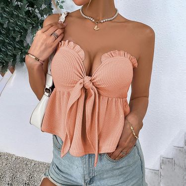 Women's Clothing New Sexy Tube Top With Waist Ruffles And Ultra Short Sleeveless Vest_voghion.com
