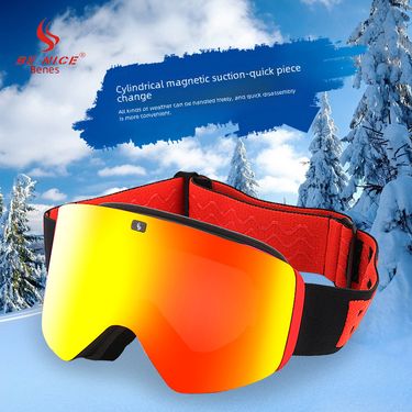 Electroplated ski goggles for adults double anti-fog cylinder spherical magnetic replacement ski glasses_voghion.com